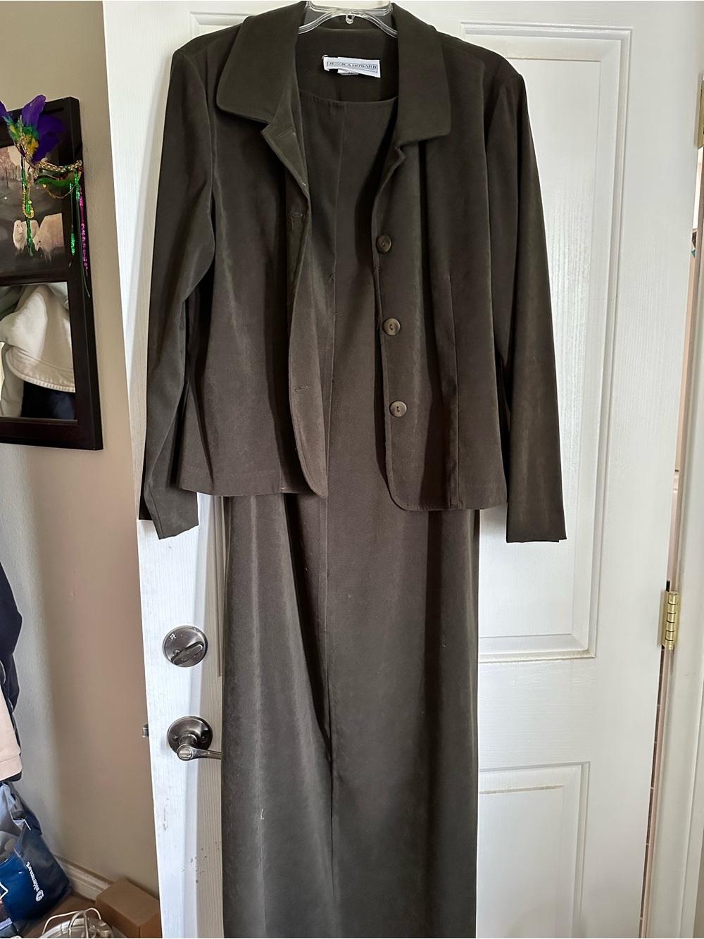 Priscilla of Boston Dark Olive Two-Piece Maxi Dress with Jacket